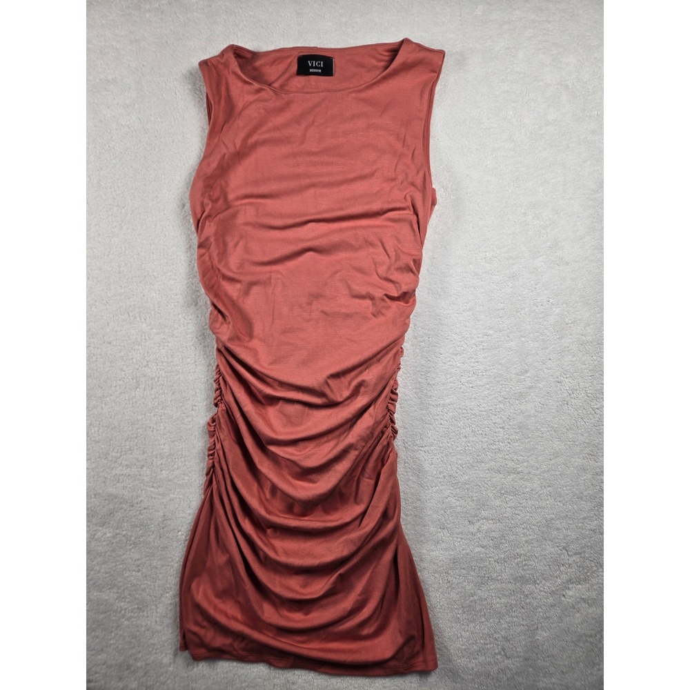VICI Womens Ruched Sleeveless Bodycon Dress‎ Rust Terracotta Medium bodysuit